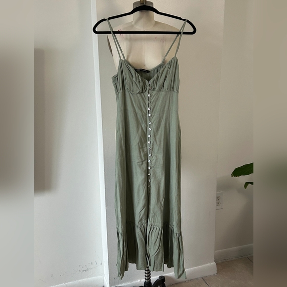 Zara Dresses & Skirts - ZARA Button Linen Midi Dress SIZE M
